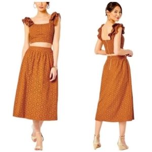 Lilly Pulitzer Lolina Ruffle Eyelet Midi Set in Toffee Neon Sunburst Eyelet